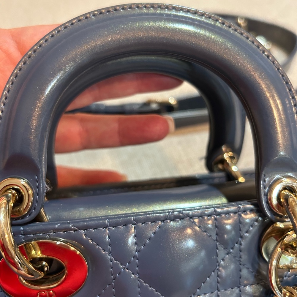 Dior Patent Quilted Crossbody Bag in iridescent blue with Gold Hardware - Picture 11 of 12